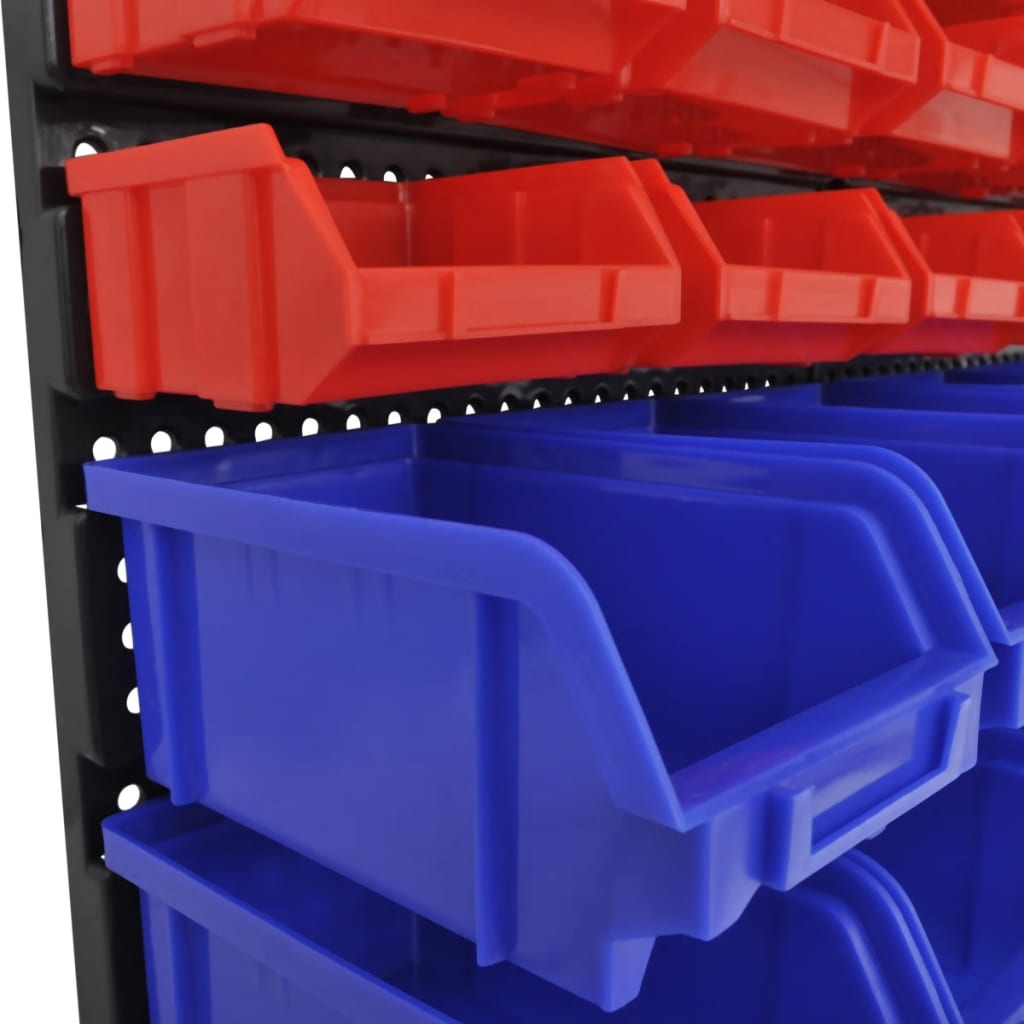 vidaXL Wall Mounted Garage Plastic Storage Bin Set 30 pieces Blue Red
