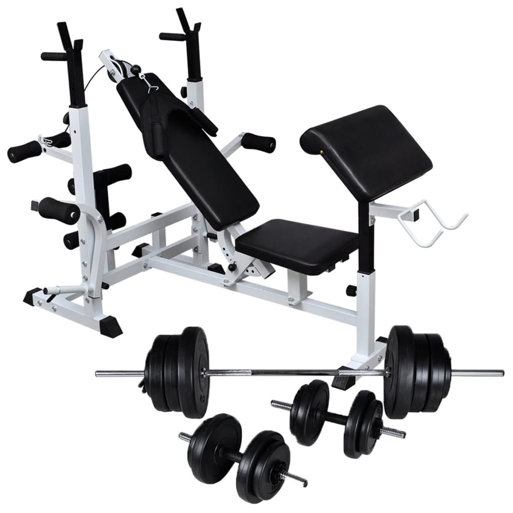 vidaXL Weight Bench with Weight Rack Barbell and Dumbbell Set 60.5kg