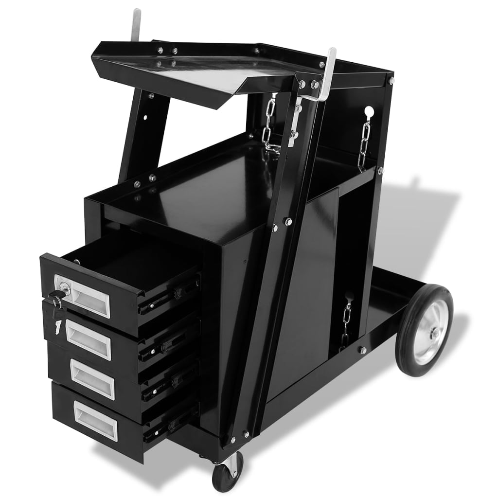 vidaXL Welding Cart with 4 Drawers Black Tool Storage Cabinet Chest ...