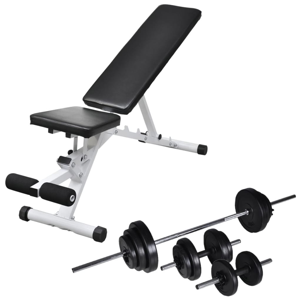 vidaXL Workout Bench with Barbell and Dumbbell Set 30.5kg