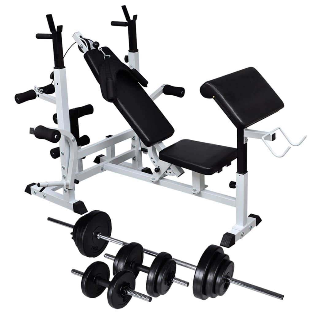 vidaXL Workout Bench with Weight Rack Barbell and Dumbbell ...