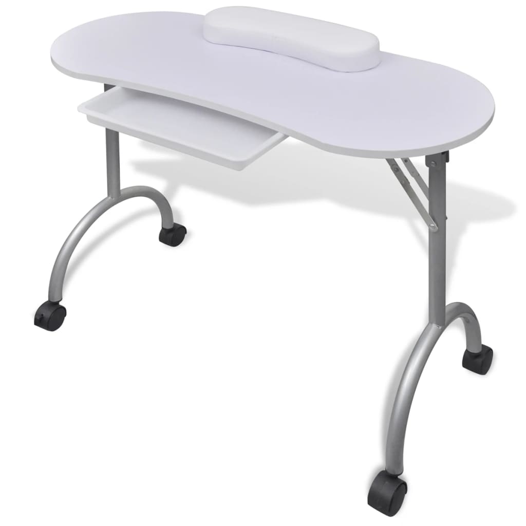 White Manicure Table Nail Desk Folding Portable Station Hand Rest