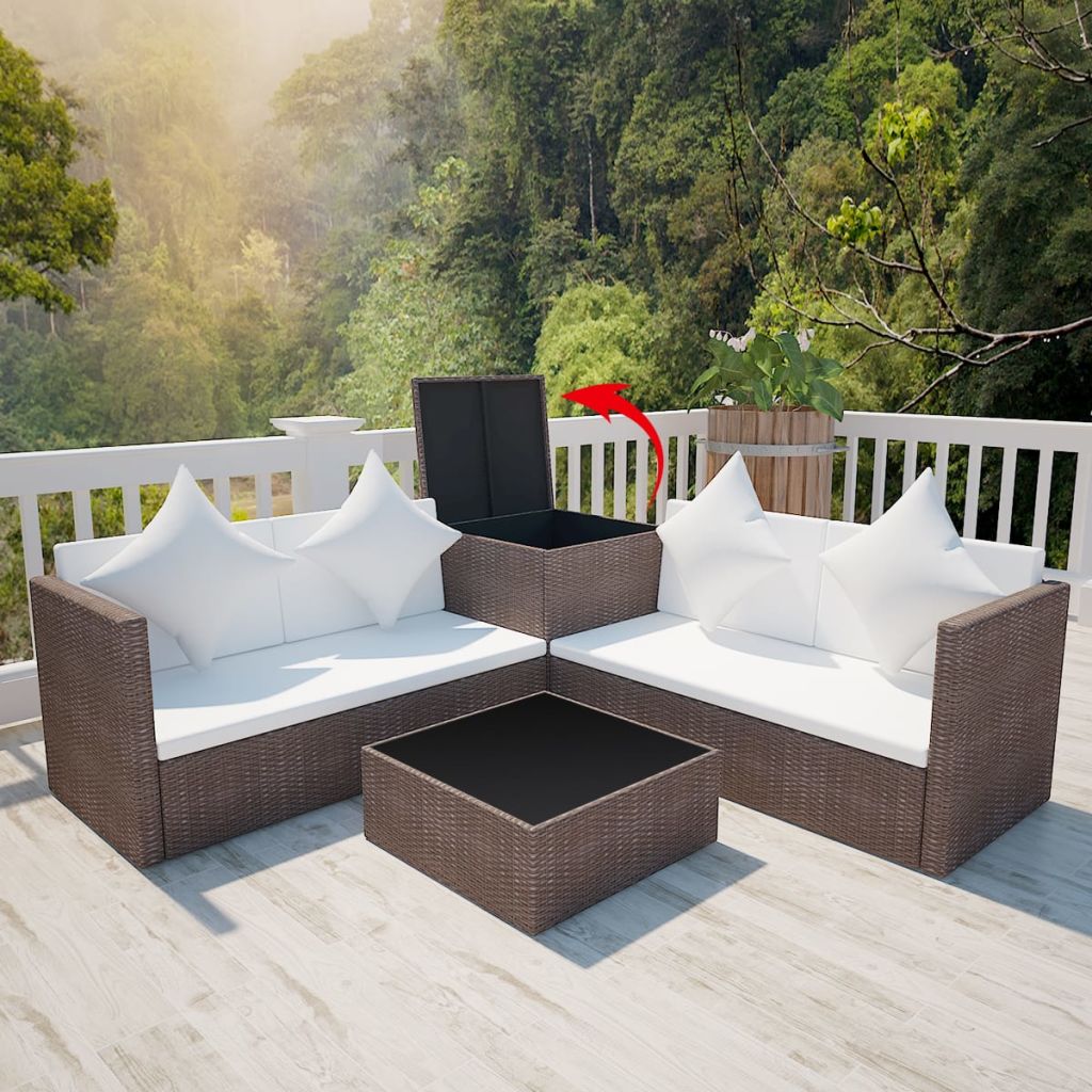 Vidaxl Outdoor Lounge Set Brown Wicker Rattan Patio Sofa Couch - Patio Pillow Storage Vidaxl Outdoor Lounge Set Brown Wicker Rattan Patio Sofa Couch - Patio Pillow Storage