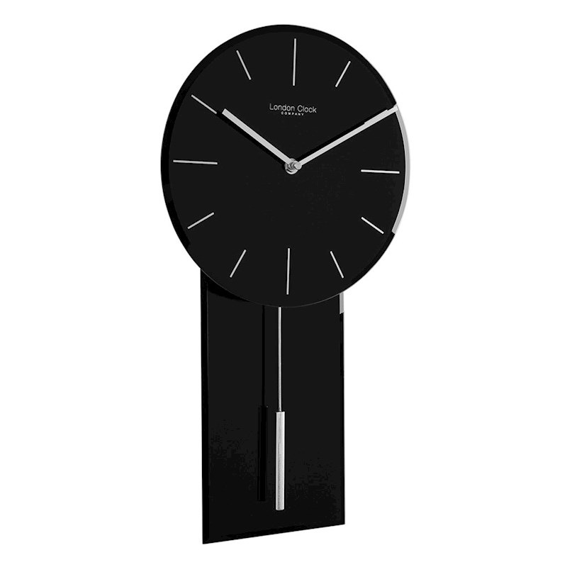 Glass Pendulum Wall Clock Black By London Company Clocks 5013648043143 - London Clock Company Black Glass Wall Glass Pendulum Wall Clock Black By London Company Clocks 5013648043143 - London Clock Company Black Glass Wall