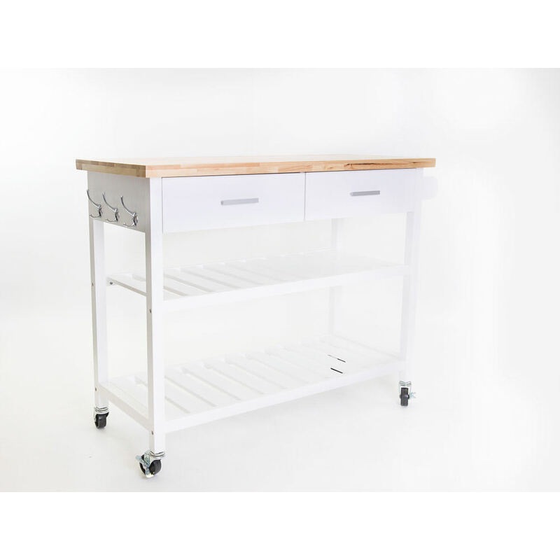 Kitchen Island Trolley 2 Drawers 2 Tier White and Natural