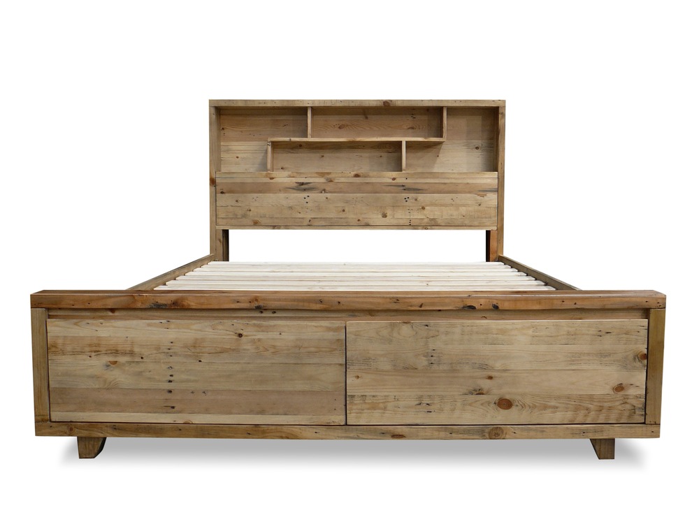 Eden Reclaimed Timber King Bed with Bookcase and Storage Drawers Buy