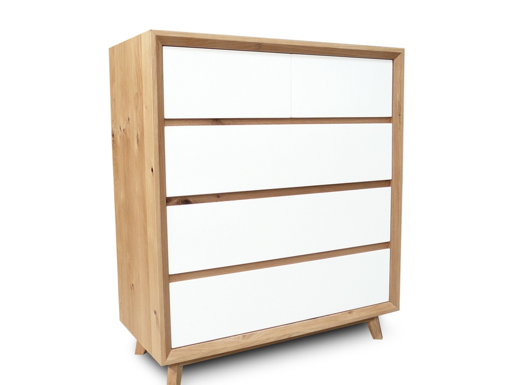 Felix Scandinavian White Gloss W Oak Tallboy Chest Of Drawers