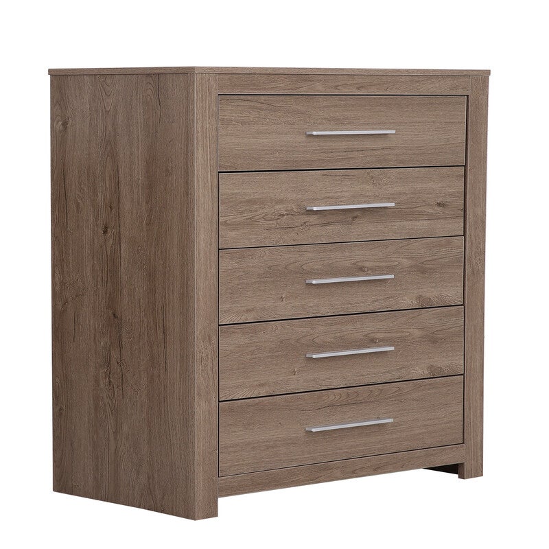 Priceworth 5 Drawer Wooden Tallboy/Chest - Dark Oak | Buy Tallboys