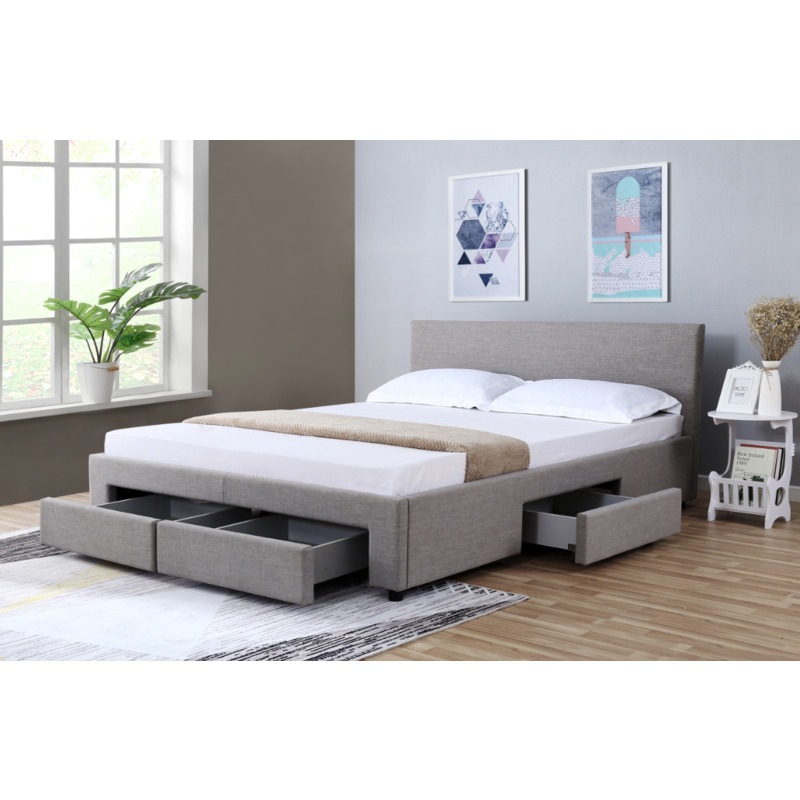 Nicole Upholstered Fabric Double Bed with Drawers | Buy ...