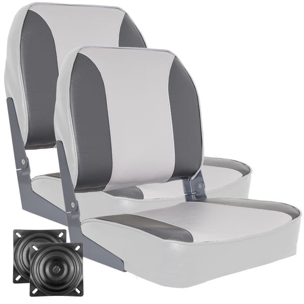 2 x FOLDING MARINE BOAT SEATS FOLD DOWN FISHING TRACTOR SEAT GREY /& CHARCOAL