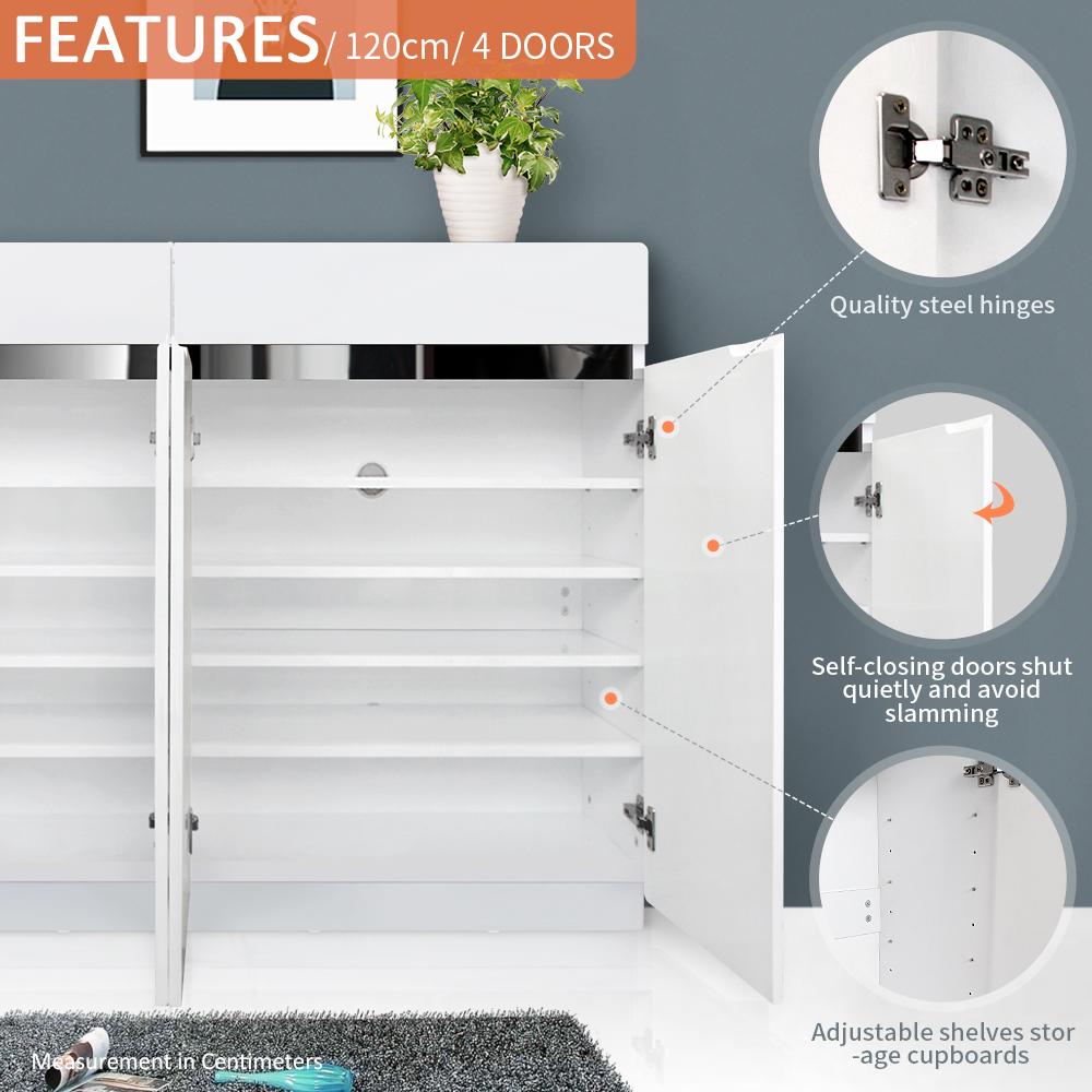 NEW White High Gloss Shoe Rack Storage Organiser 4 Door 120cm