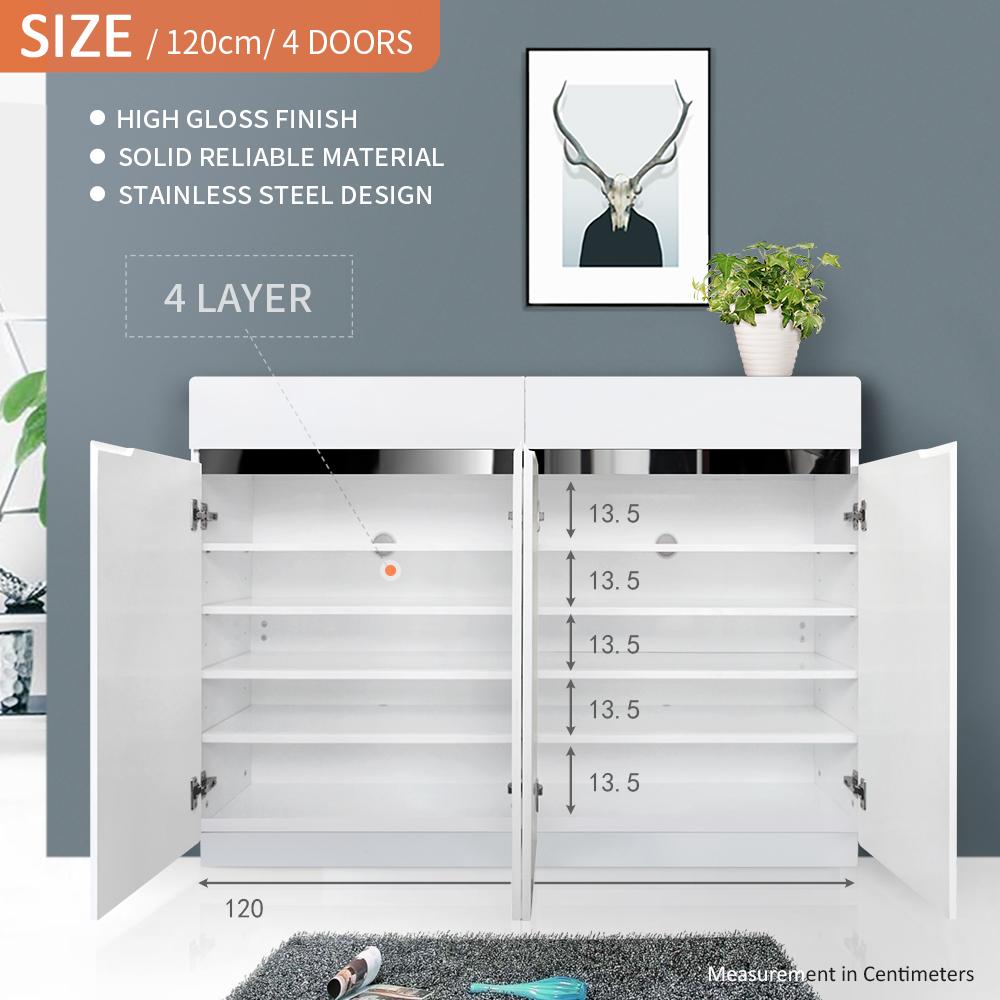 NEW White High Gloss Shoe Cabinet Rack Storage Organiser - 4 Door 120cm ...