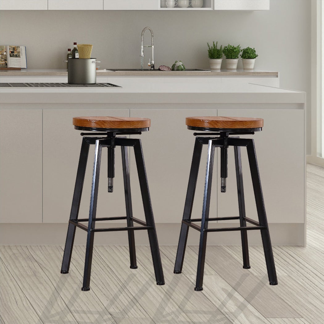 2x Levede Industrial Bar Stools Kitchen Stool Wooden Barstools Swivel