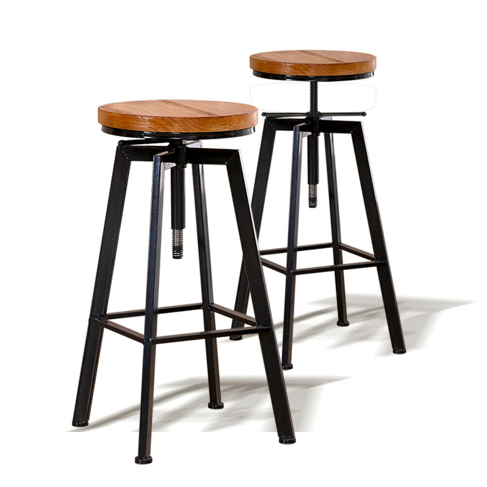 2x Levede Industrial Bar Stools Kitchen Stool Wooden Barstools Swivel