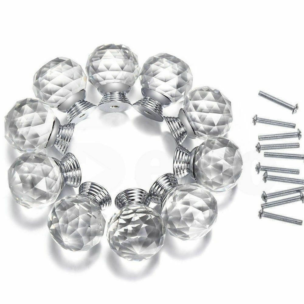 30mm 40mm Clear Crystal Glass Door Pull Knobs Knob Drawer Handle