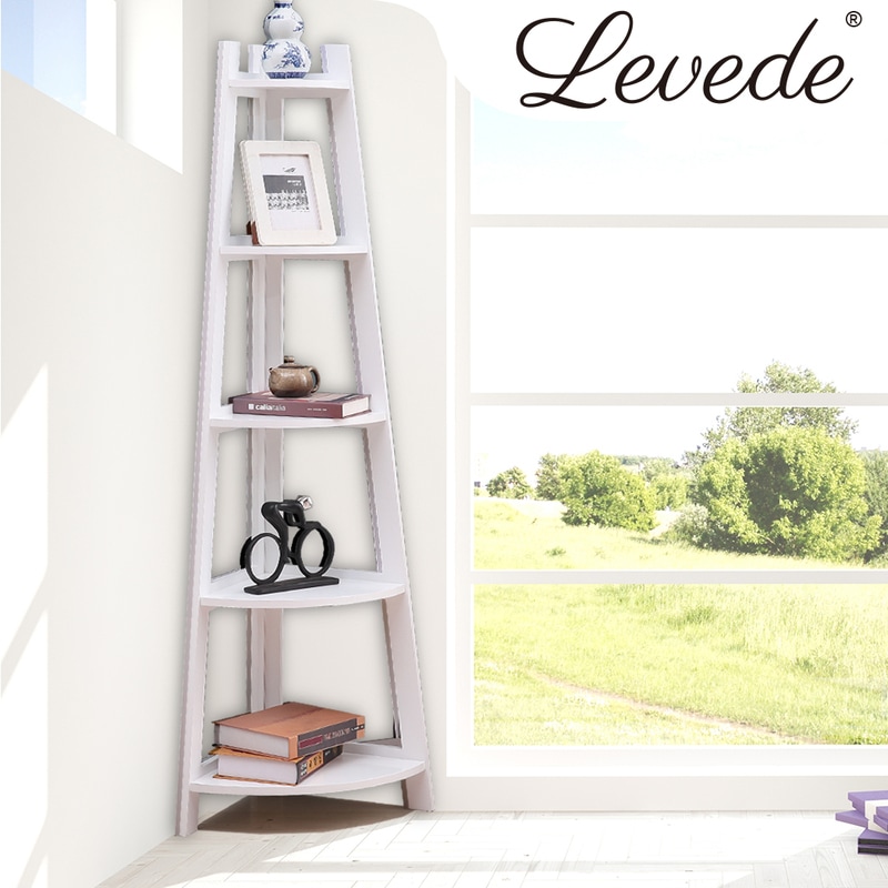 Levede 5 Tier Corner Bookshelf Storage Cabinet Bookcase Rack