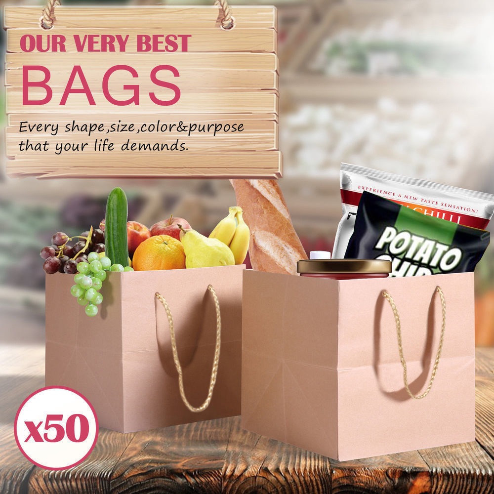 50 x Kraft Brown Paper Carry Bags Gift Carry Shopping Bags Bulk Handles