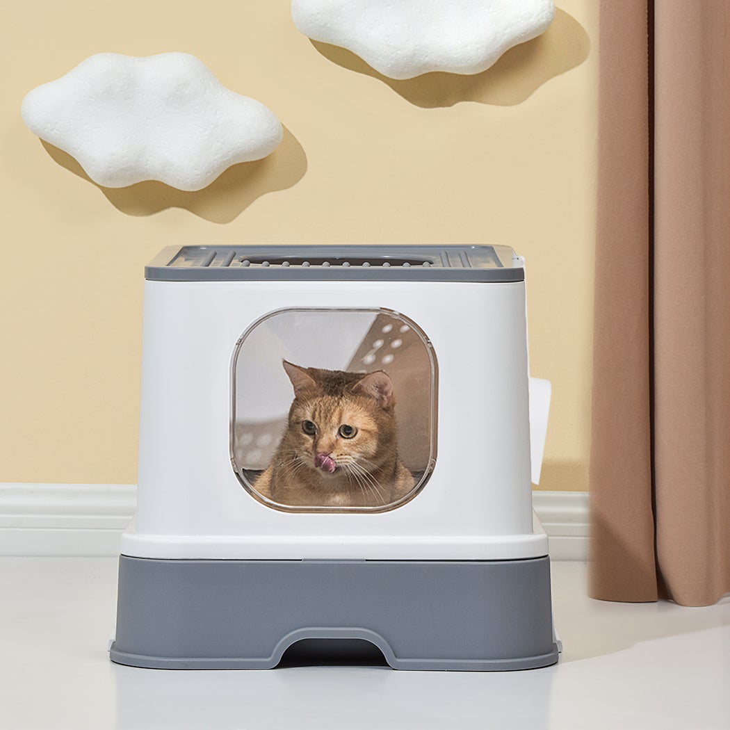 Cat Litter Box Fully Enclosed Kitty Toilet Trapping Sifting Odor