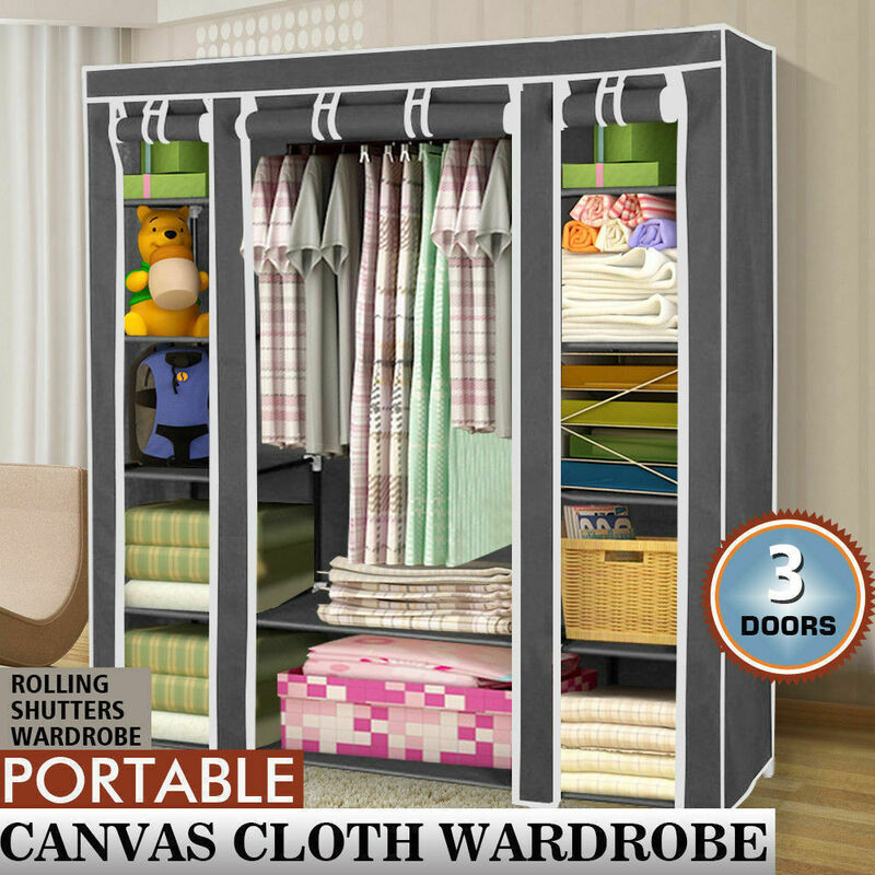 Large Portable Clothes Closet Canvas Wardrobe Storage Organiser