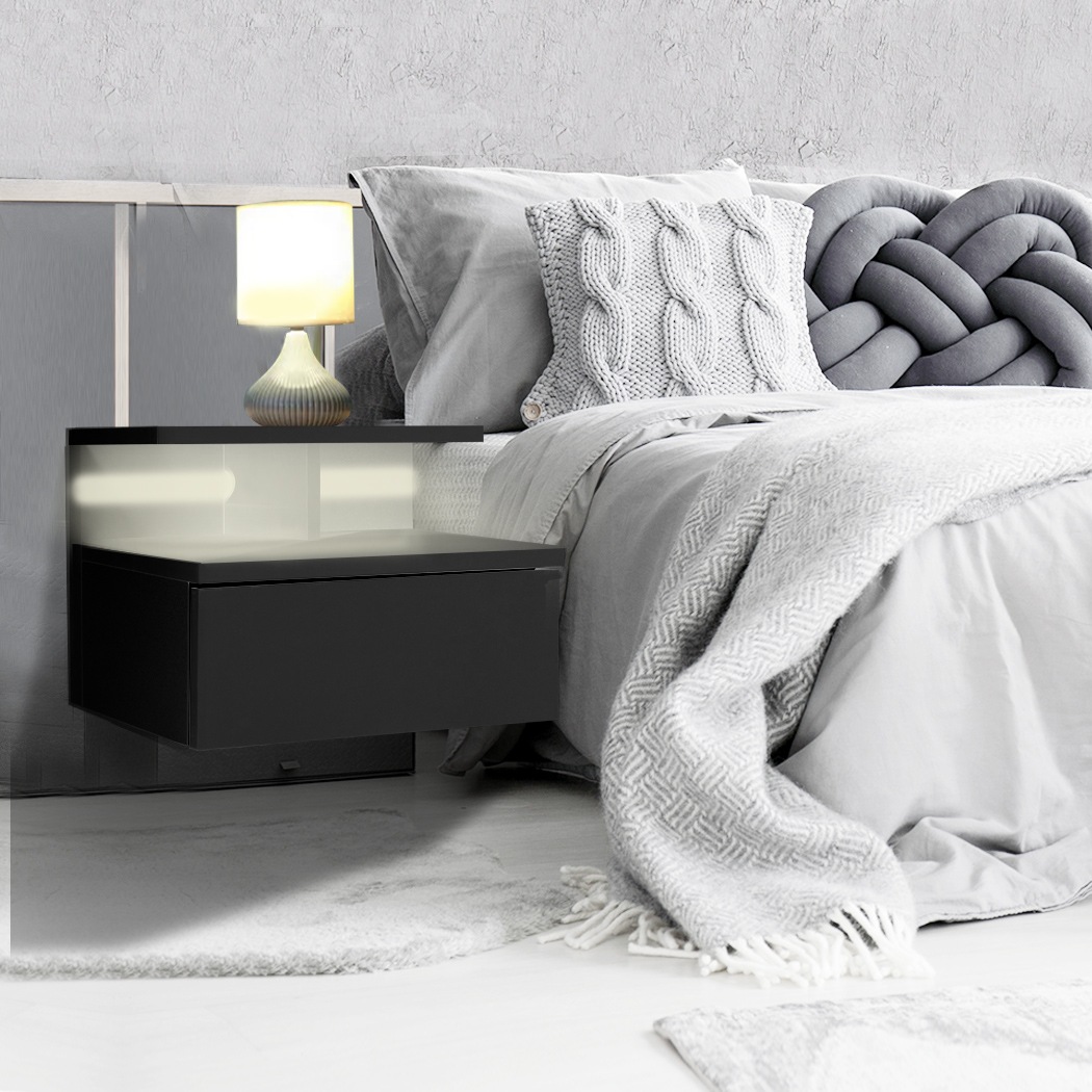 Levede Bedside Tables LED Side Table Storage Drawer Floating Nightstand