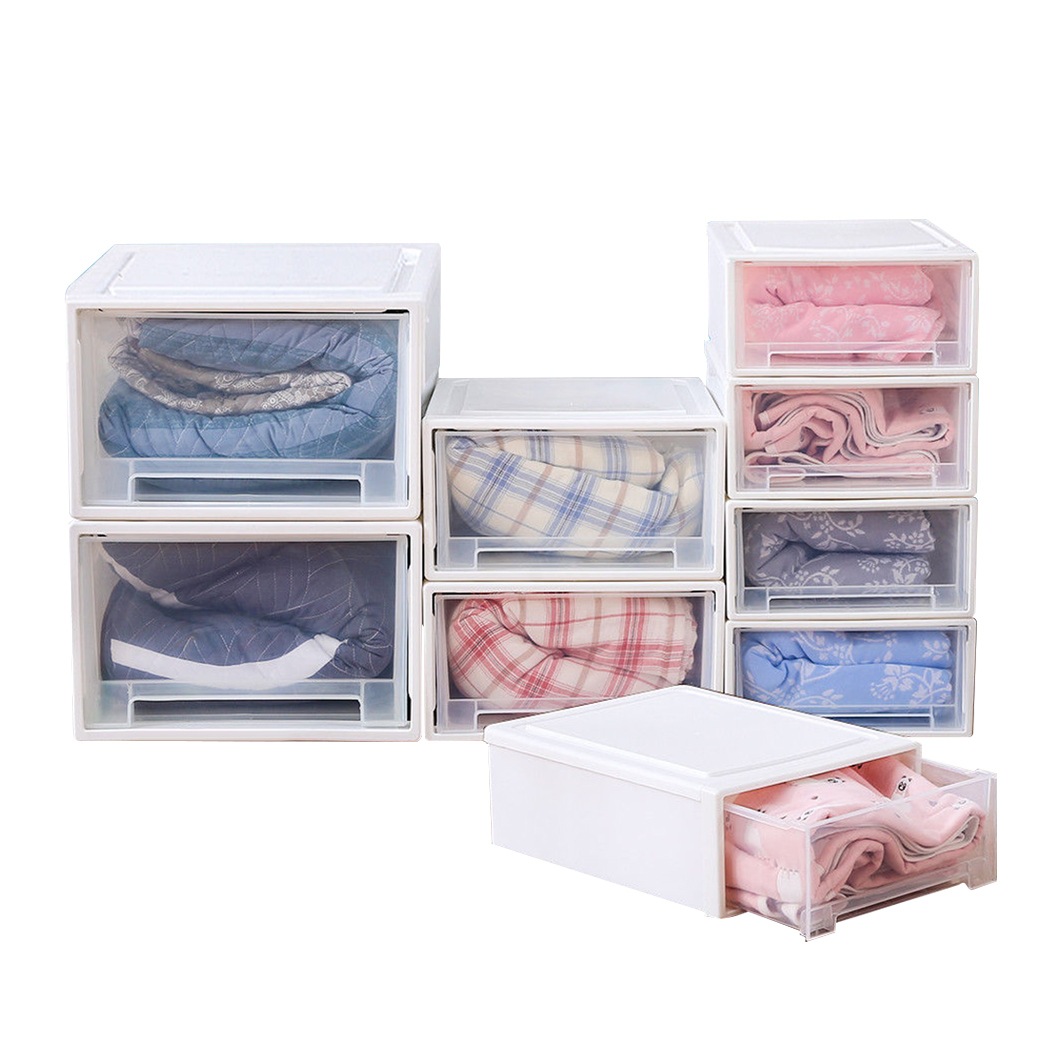 White Wide Cart Stacking Storage Bin Box Clothes Organizer Set