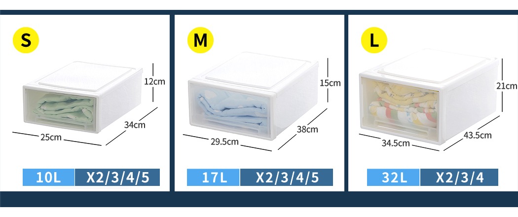 White Wide Cart Stacking Storage Bin Box Clothes Organizer Set