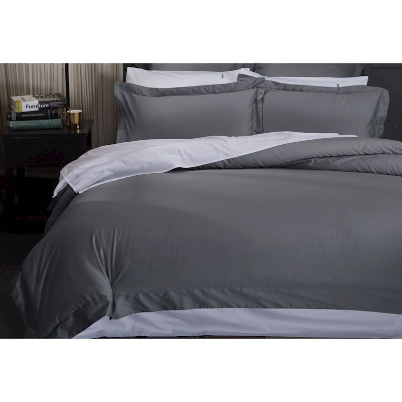 500tc Cotton Sateen Charcoal Quilt Cover Doona Cover Set Single