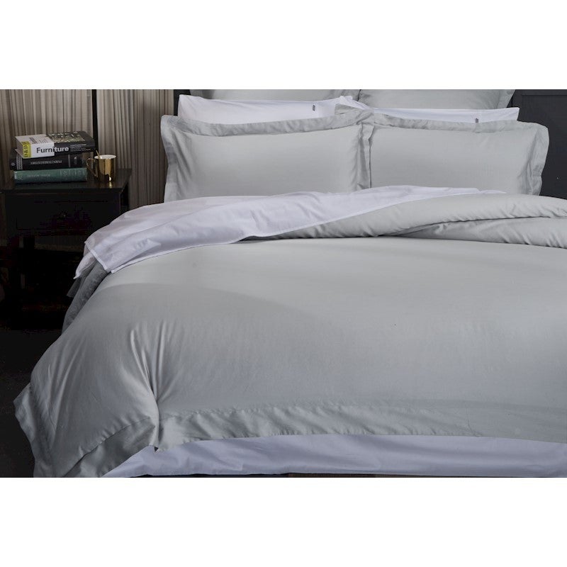 500tc Cotton Sateen Silver Quilt Cover Doona Cover Set Queen
