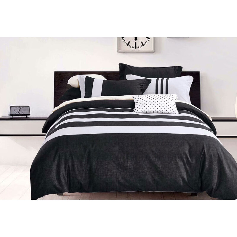 Black White Striped 3pcs Quilt Cover Set (Queen / King / Super King