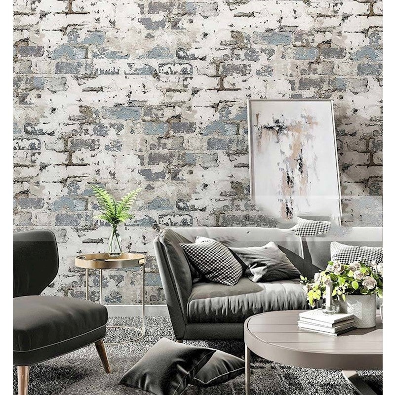 Living Room Grey Brick Wallpaper