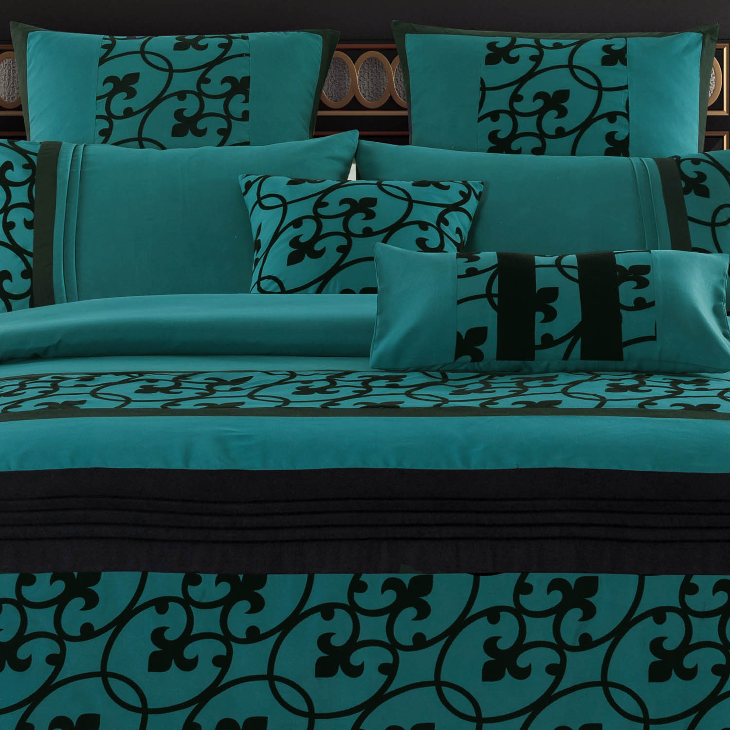 Luxton Teal blue Flocking 3pcs Quilt Cover Set (Queen / King / Super