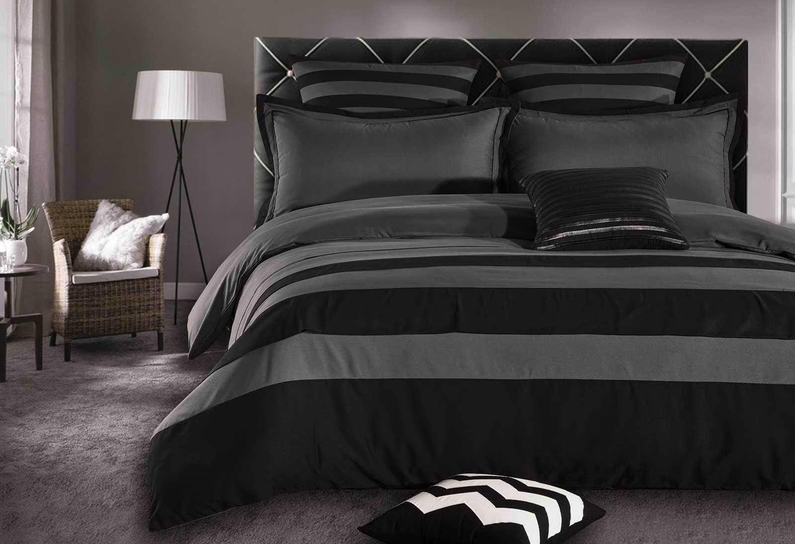 Striped Grey Black 3pcs Quilt Cover Set (Queen / King / Super King options) Buy Queen Quilt
