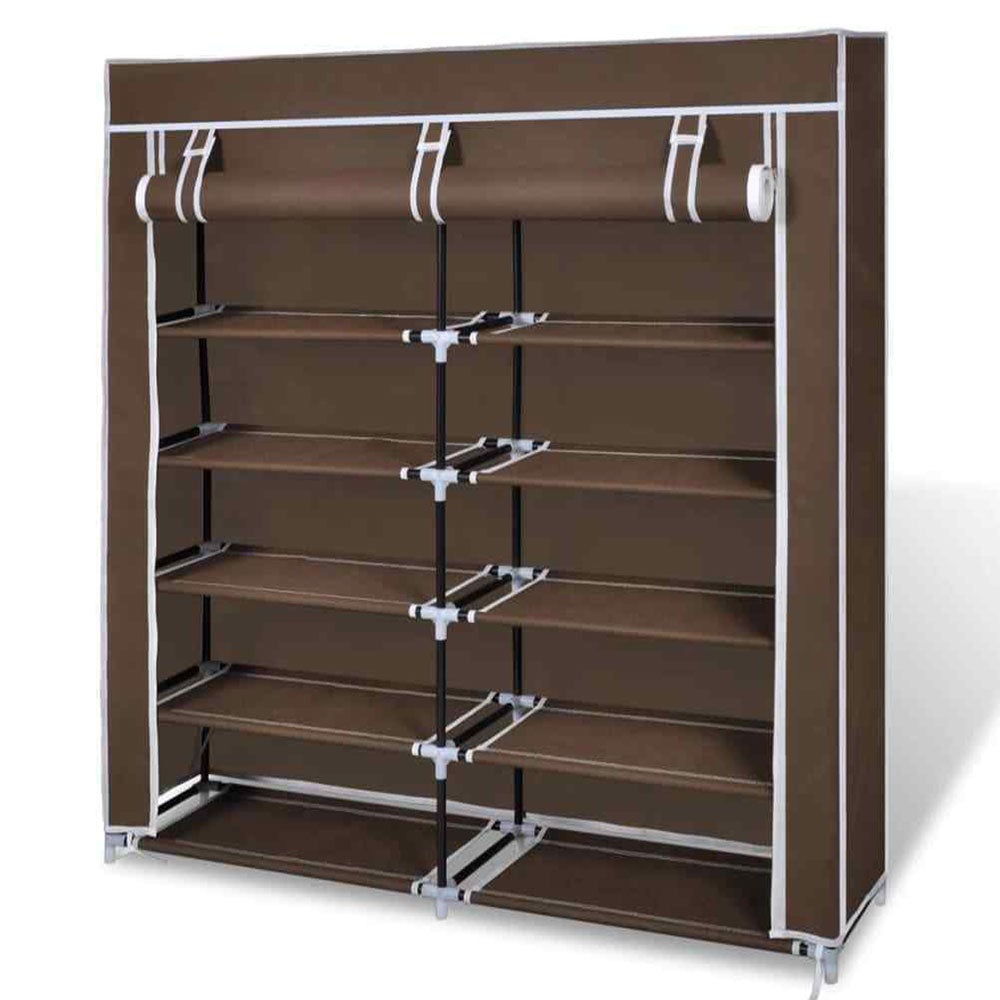 2 Doors With Cover Portable Storage Shoe Rack Cabinet Brown