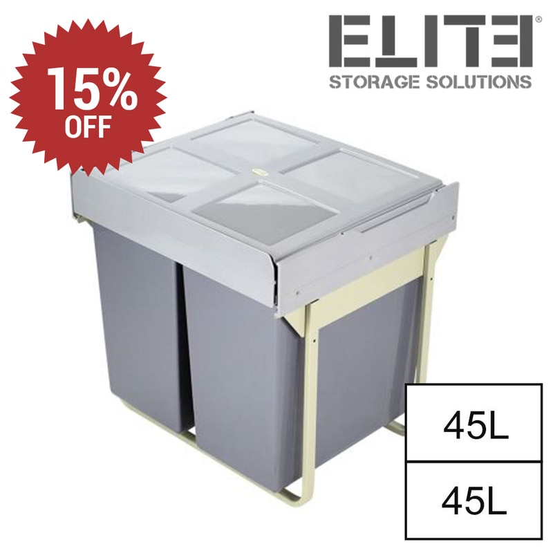Domestique 90l Twin Slide Out Concealed Waste Bin 600mm Cupboard