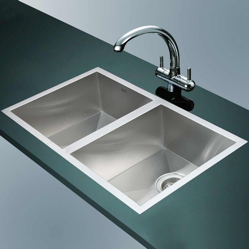 Stainless Steel Kitchen Sink Double Bowl Square Corners Under/Top