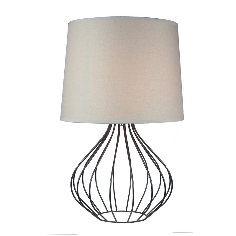 Quta Metal Wire Table Lamp In Black With Grey Shade