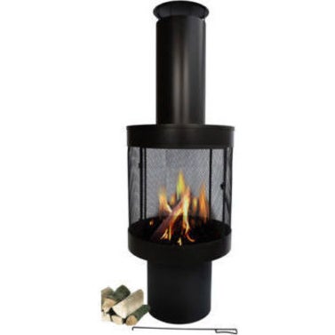 Steel Outdoor Chimnea Fireplace W Cage In Black Buy Outdoor