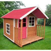 Kids Outdoor Wooden Cubby House w/ Veranda in Pink
