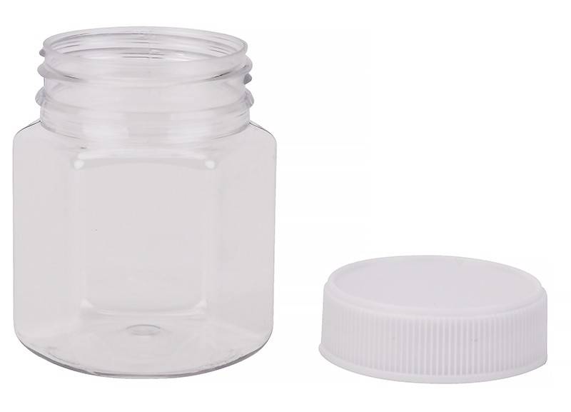 Carton 240pcs of 250g Hexagonal Honey Jar and White Lid Plastic Bulk