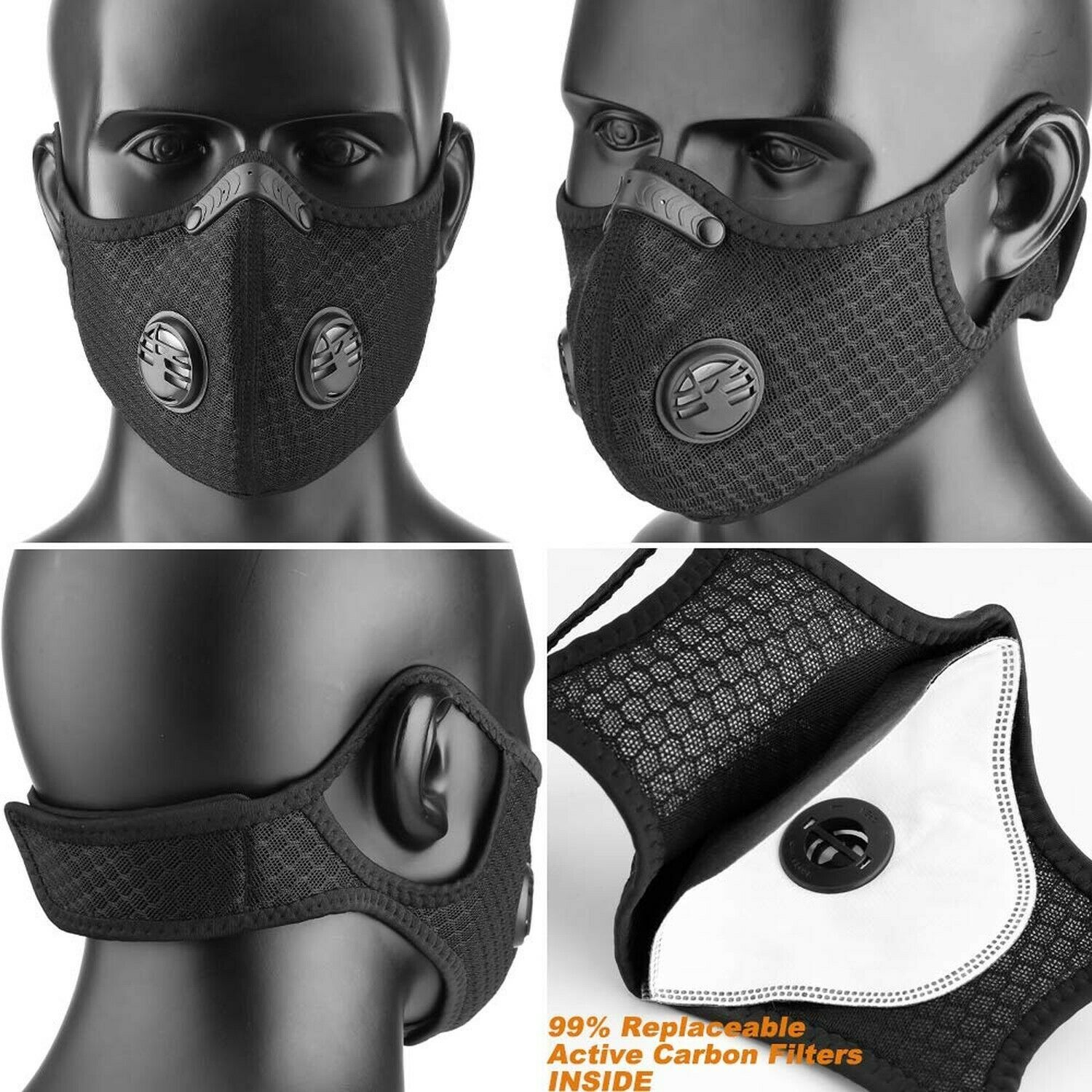 Dust FACE Mask N95 Activated Double Carbon filter Anti Dust Allergy Protection 7426932087095