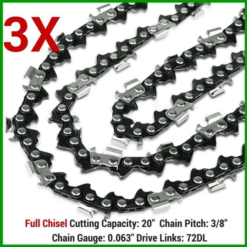 3x Full Chisel Chainsaw Chains 20in Bar.063in 72DL Buy Chainsaw