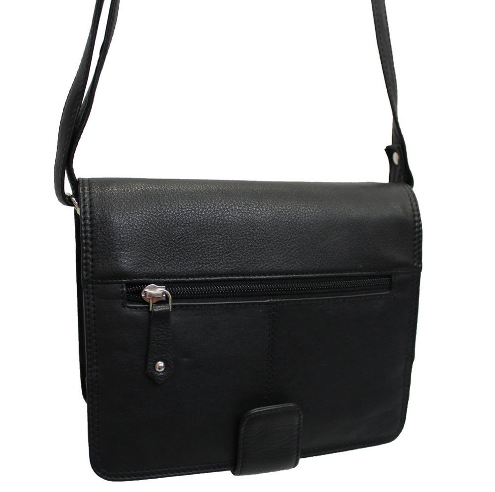 black leather organiser shoulder bag