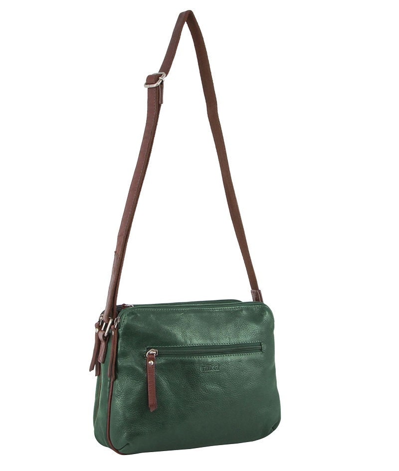 Milleni - NL10768 Leather Multi Compartment Cross-Body Bag - Emerald ...