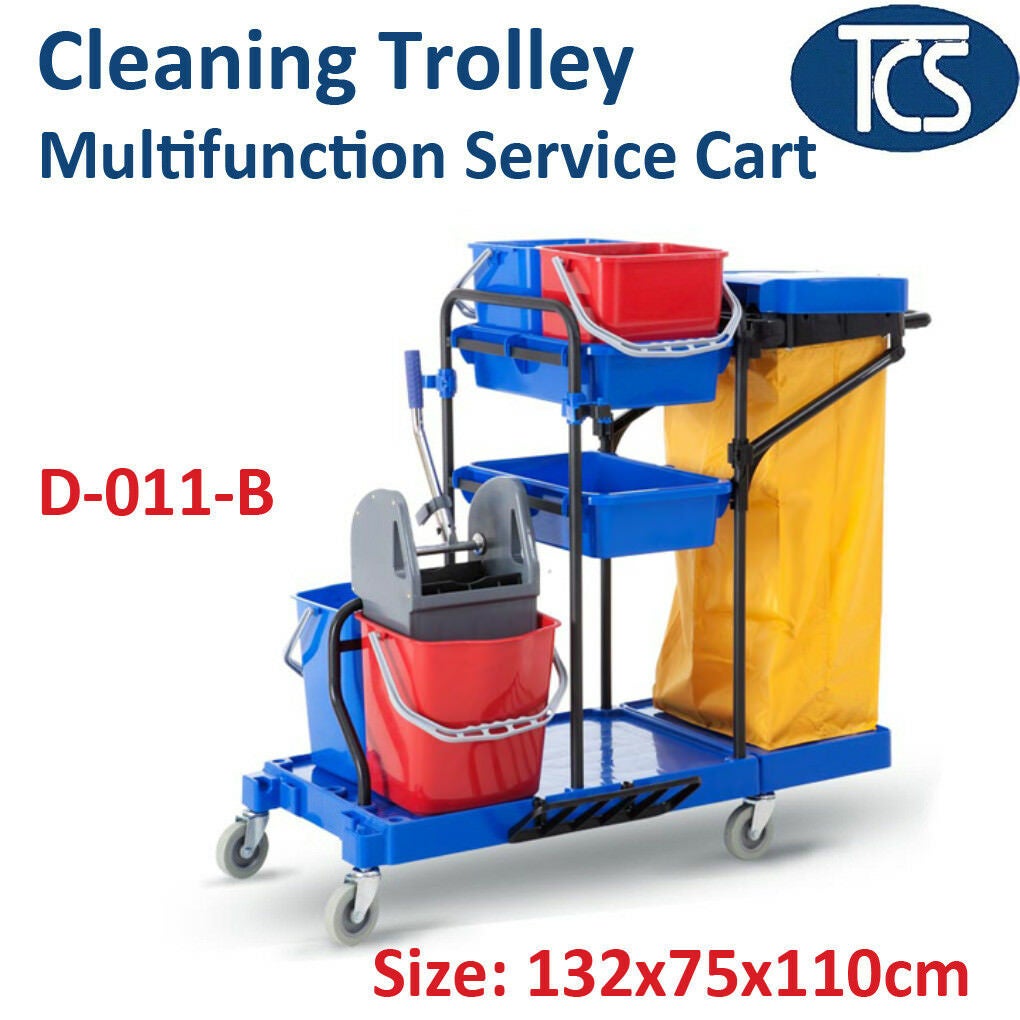 MultiFunctional Janitor Cleaning Trolley Cart w/ Twin Mop Bucket