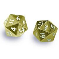 ULTRA PRO GAMING ACCESSORIES Heavy Metal D20 2-Dice Set - Gold w/ White Numbers