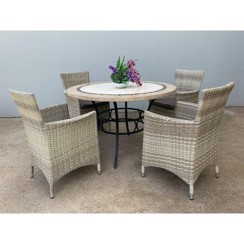 Kiama 5-Piece Wicker Outdoor Dining Setting — Stone Table ...