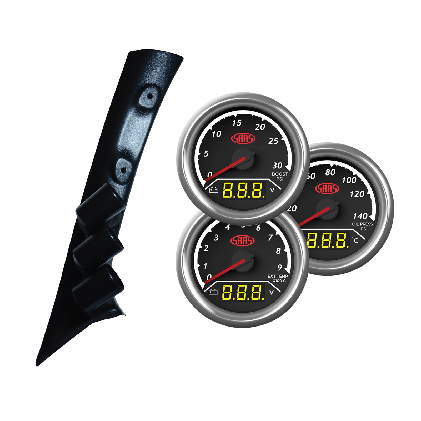 3 Gauge Pillar Pod for Toyota Hilux 2005-15 SAAS Boost Exhaust Volt Oil
