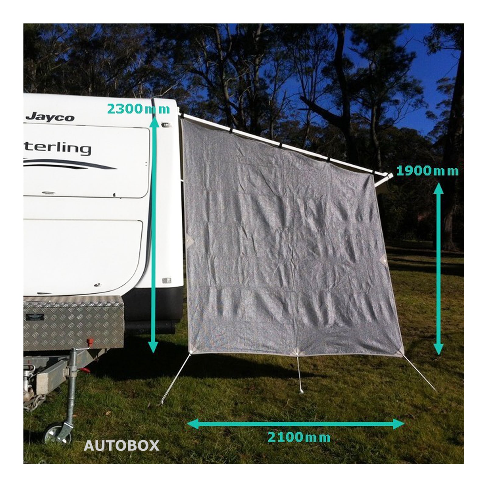 CARAVAN END WALL PRIVACY SCREEN 2300 X 2100 SHADE CLOTH ROLL OUT AWNING