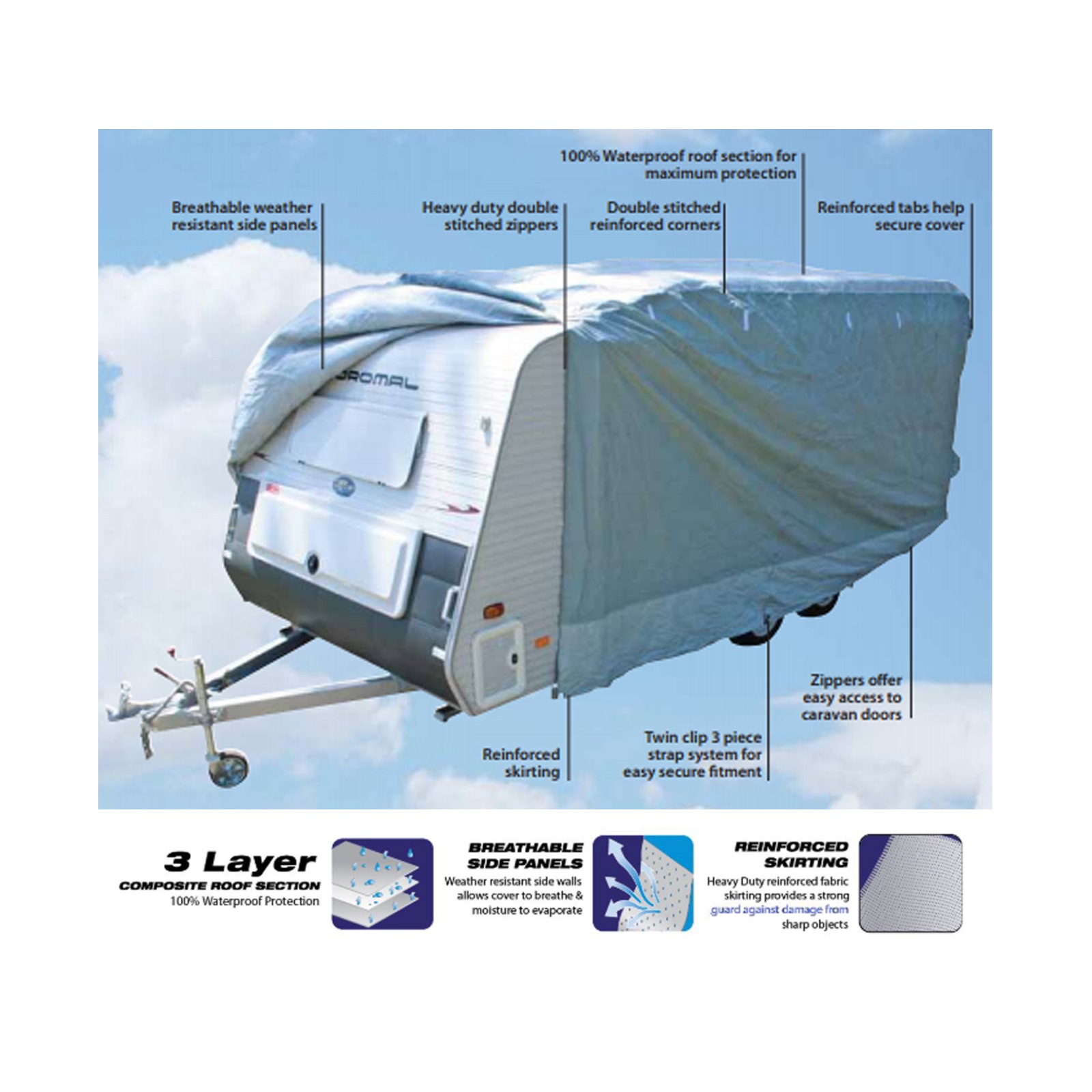 Prestige Waterproof Caravan Cover 5.4m to 6.0m 18ft to 20ft Waterproof