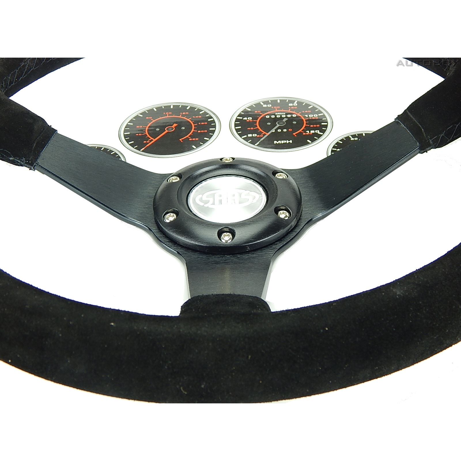 SAAS Drifter Black Suede Sports Steering Wheel 350mm 70mm Deep Dish